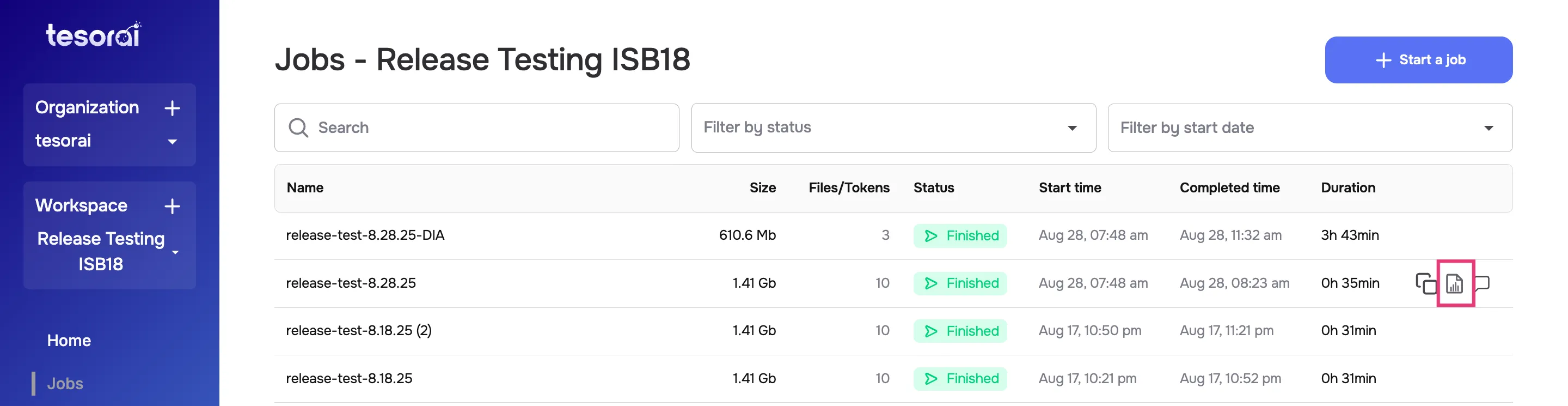 Jobs list screenshot