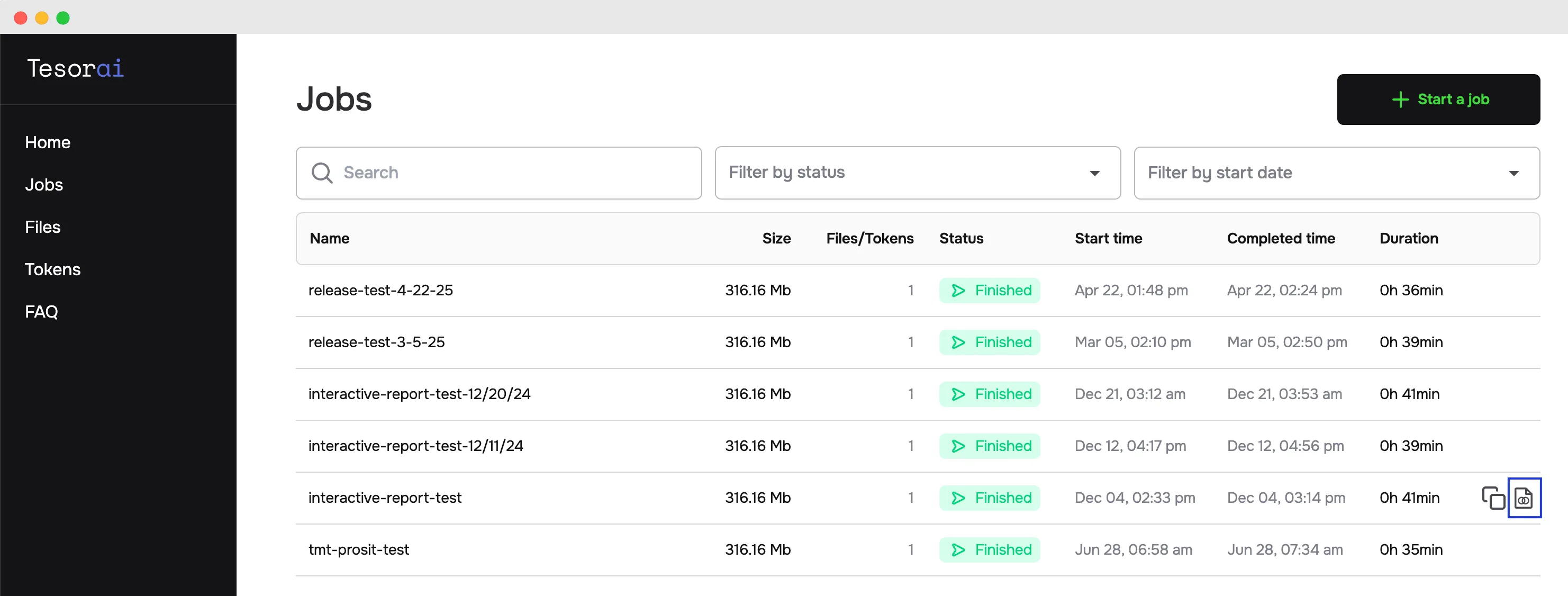 Jobs list screenshot