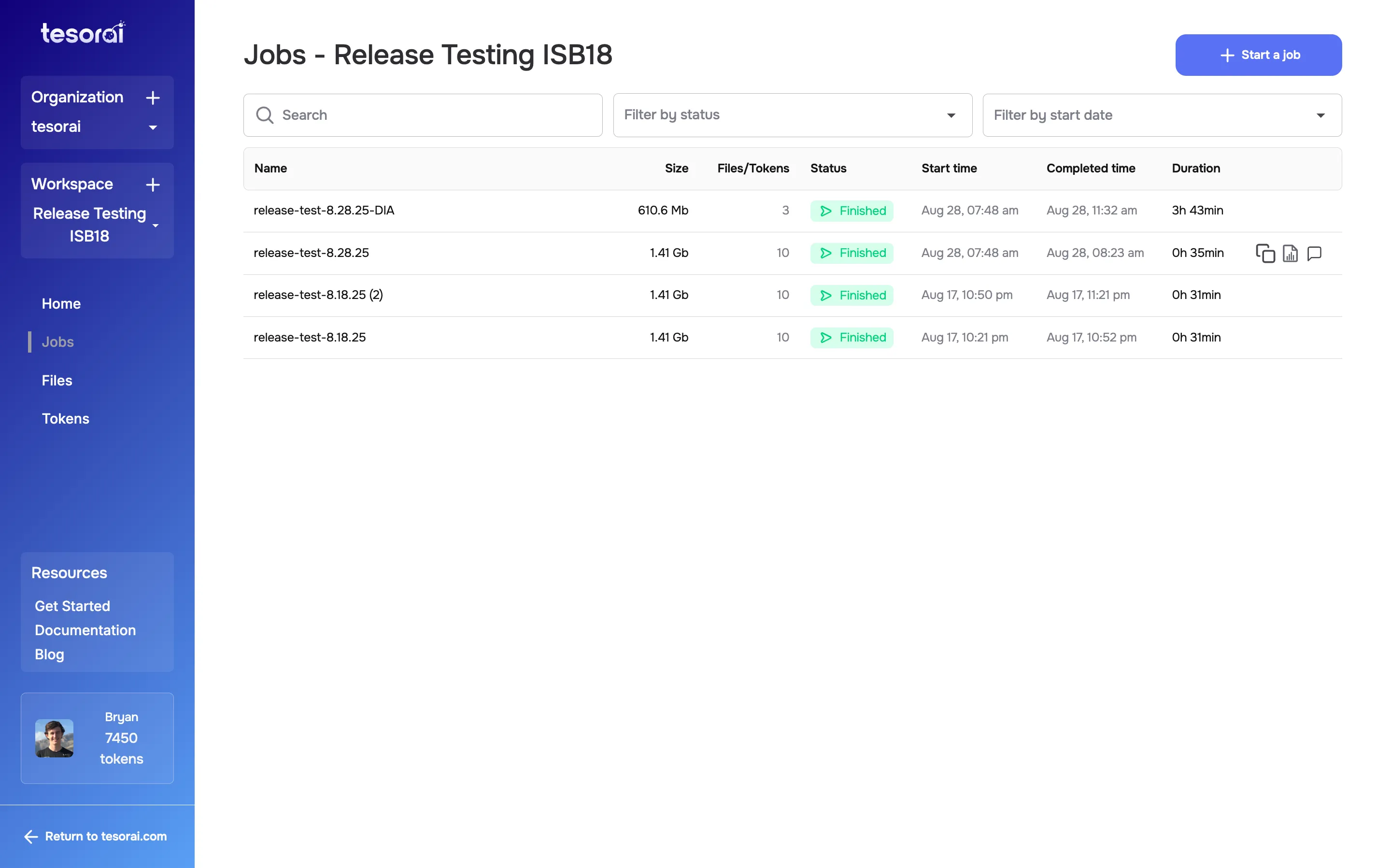 Jobs list screenshot