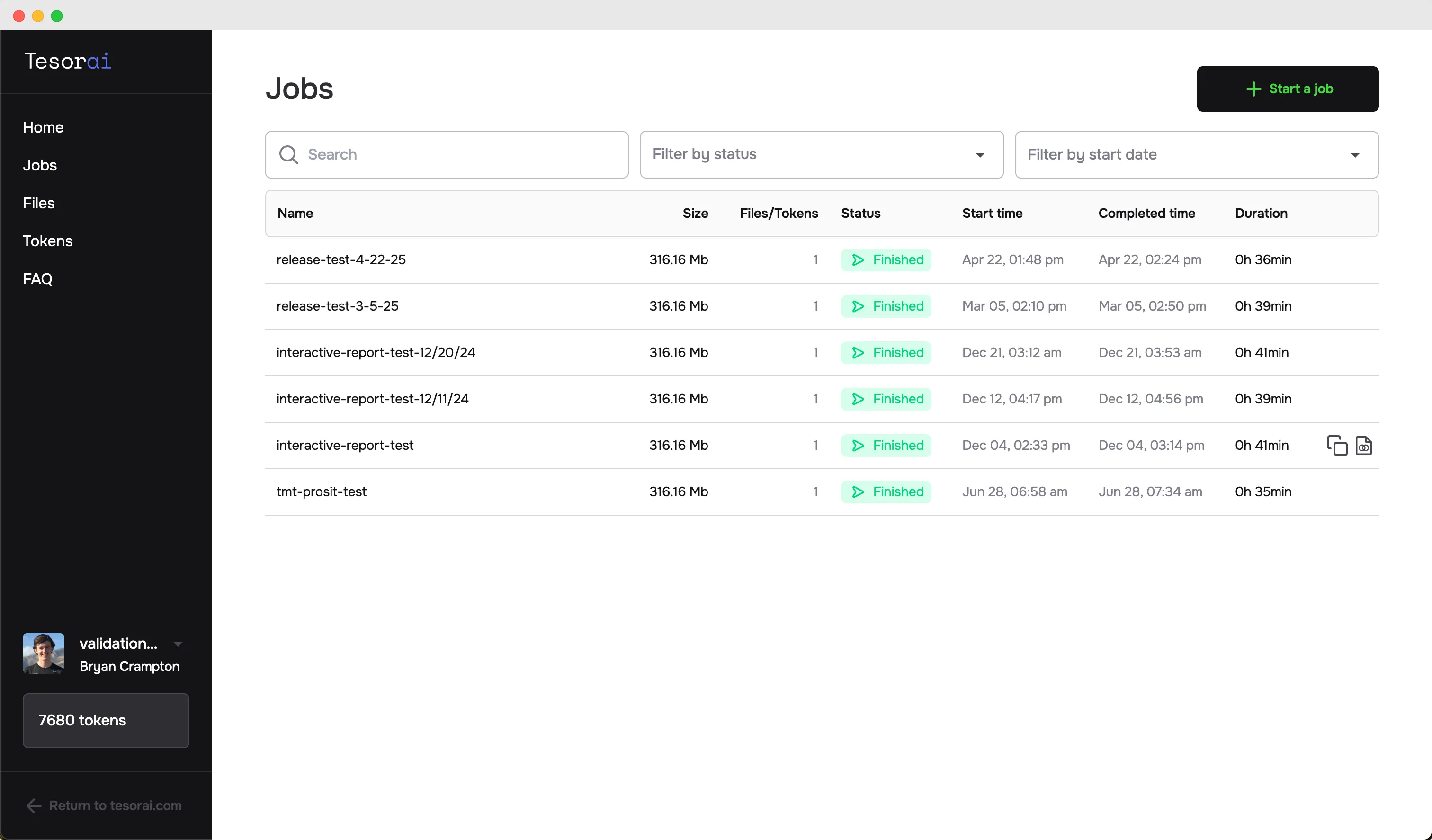 Jobs list screenshot